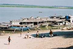 Boats at the shore of Irrawaddy river