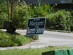 Campaign sign for Margaret Barrett-Simon