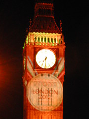 Big Ben illuminated with London 2012 Olympic bid logo